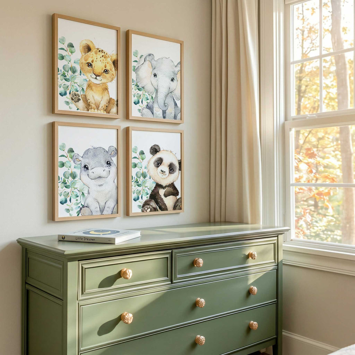 Neutral safari nursery prints set of 4 for baby room wall decor