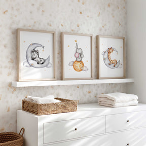 neutral safari animal nursery wall decor trio
