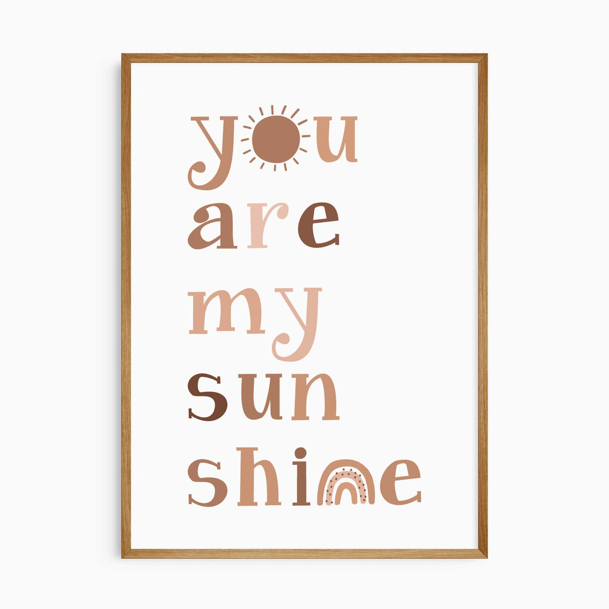Neutral sunshine nursery wall art with playful typography for a baby room
