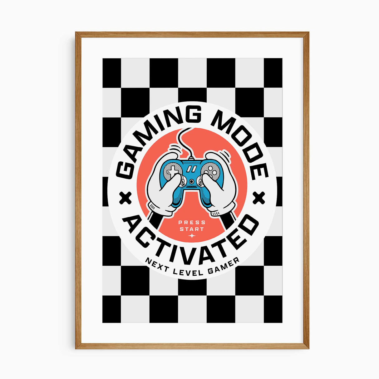 Vibrant gaming-themed wall art for kids, featuring a retro-style game controller and bold typography, perfect for a playroom or gamer bedroom.