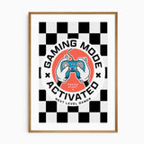 Vibrant gaming-themed wall art for kids, featuring a retro-style game controller and bold typography, perfect for a playroom or gamer bedroom.