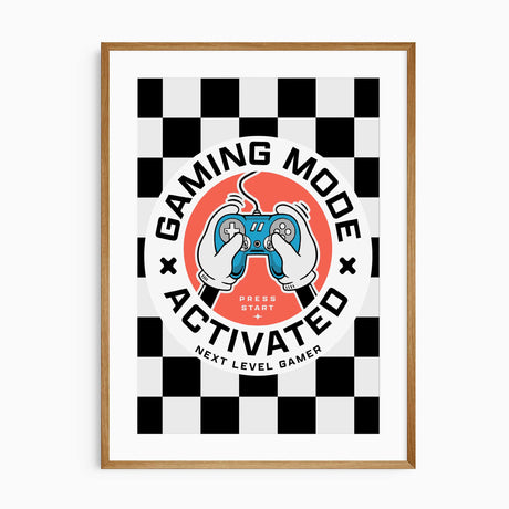 Vibrant gaming-themed wall art for kids, featuring a retro-style game controller and bold typography, perfect for a playroom or gamer bedroom.