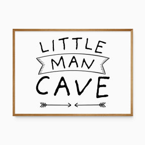 Little Man Cave wall art with hand drawn black and white typography