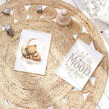 Dreamy baby boy nursery print with a sleepy bear on the moon and stars. Cute and calming baby room wall art gift idea