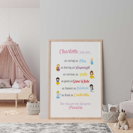 Royal princess-themed nursery print with caring and kind quotes