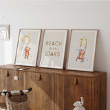 Nursery quote wall art set with teddy bear watercolour prints