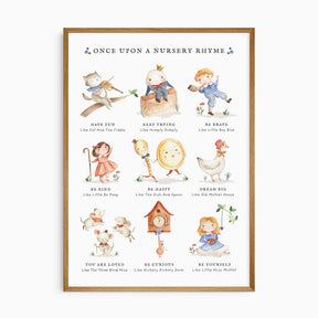 Classic nursery rhyme wall art print with positive affirmations for a baby nursery or young child’s bedroom.