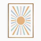 Abstract sunburst print for a nursery decor.