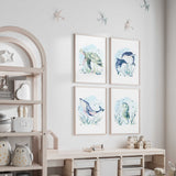 Whale turtle seahorse and dolphin artwork for nursery décor