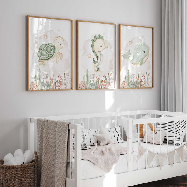 Ocean animals wall art set of three prints