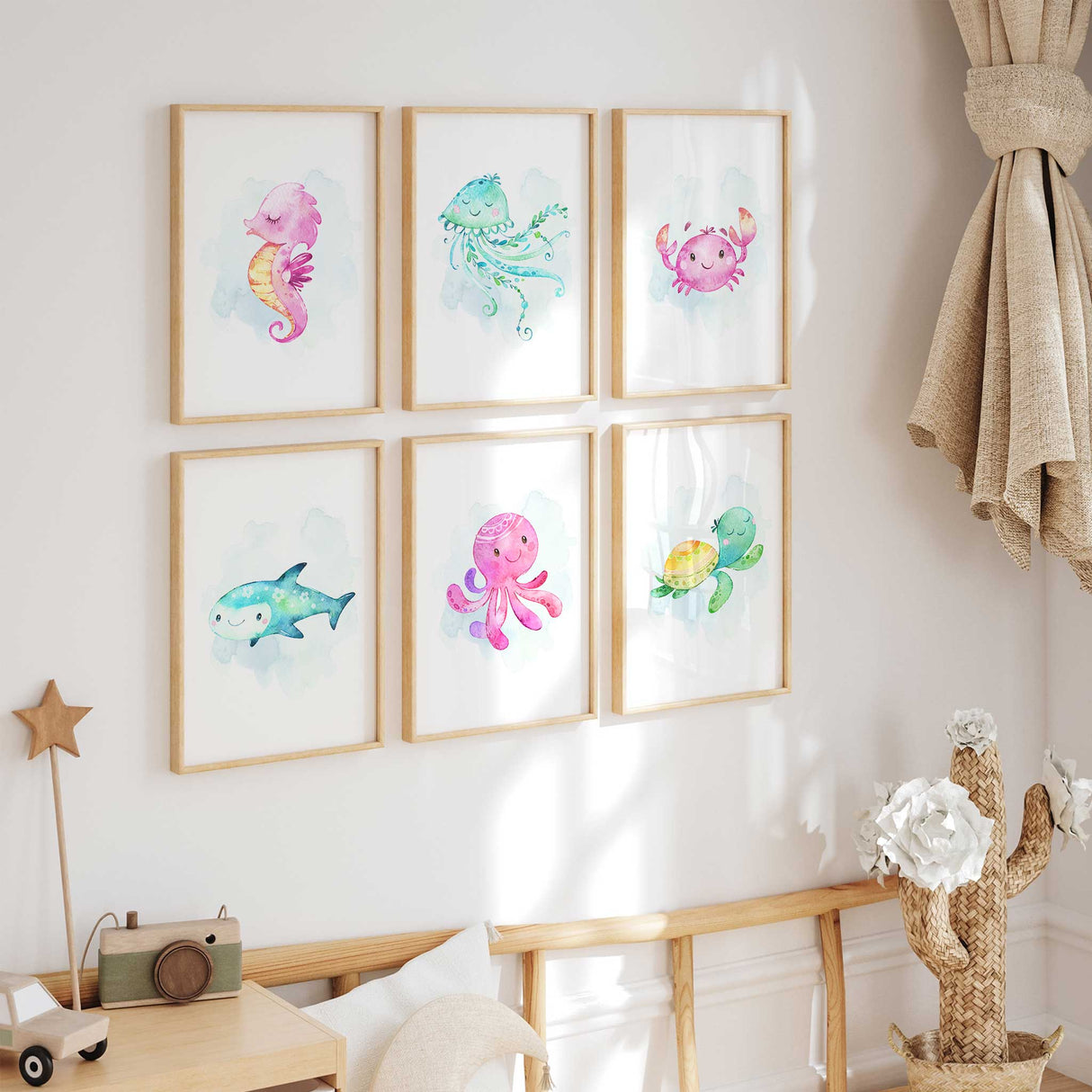 Ocean animals wall art set of six prints