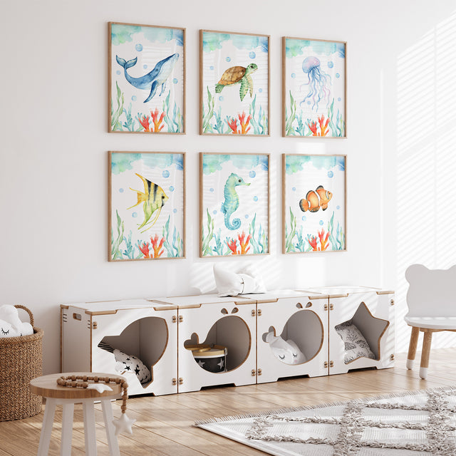 ocean animals wall art set of six prints