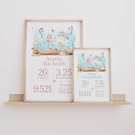 Watercolour undersea birth stats print