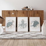 Ocean sailor animals wall art set of three prints