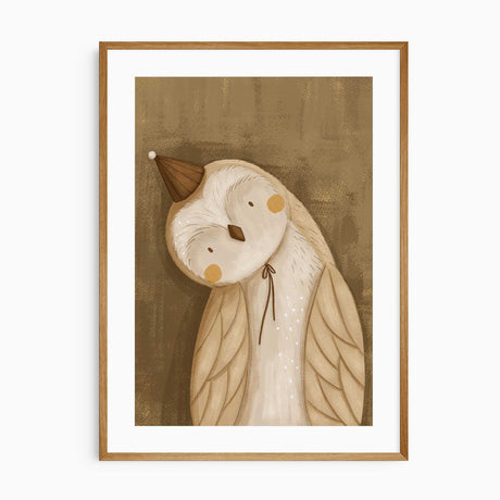Owl nursery wall art print in soft neutral earthy tones