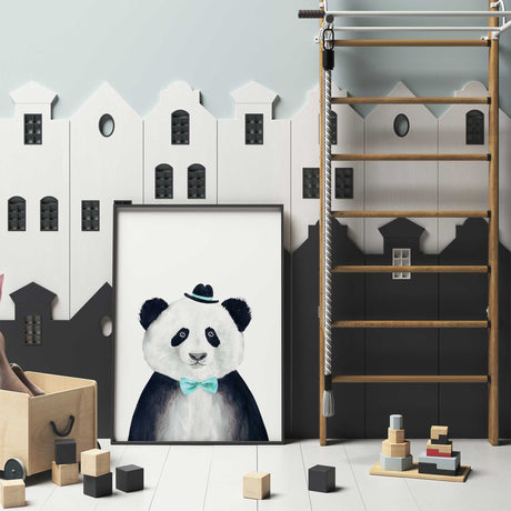 Dapper panda art print with soft neutral background