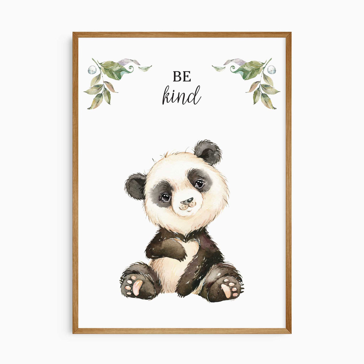Panda nursery print with Be Kind affirmation in safari animal theme