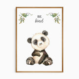 Panda nursery print with Be Kind affirmation in safari animal theme