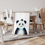 Panda wall art with a hat and bow tie for a young child’s bedroom