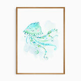 Watercolour seahorse jellyfish crab shark octopus and turtle prints
