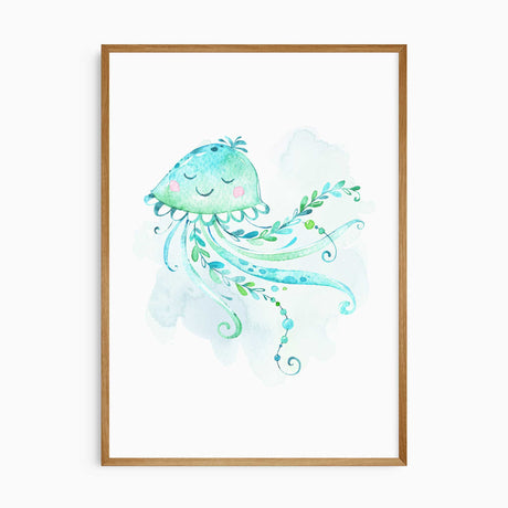 Watercolour seahorse jellyfish crab shark octopus and turtle prints