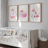 Pastel unicorn wall art set for girls bedroom with rainbow mane unicorns