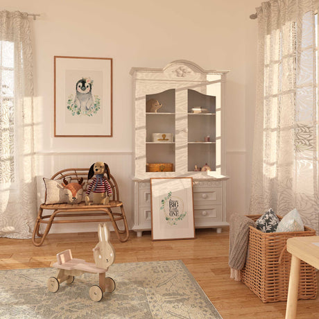 Watercolour penguin nursery print with floral crown and eucalyptus greenery