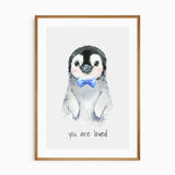 Nursery print set showing penguin polar bear and snow leopard animals