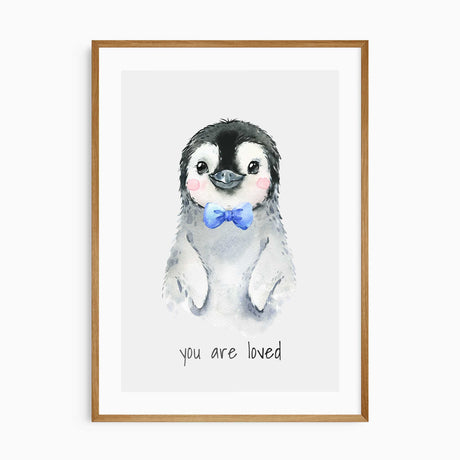 Nursery print set showing penguin polar bear and snow leopard animals