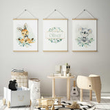 Personalised baby nursery wall art set of three with koala and kangaroo prints