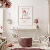 Personalised ballerina name print featuring a floral initial and ballet dancer in soft pink tones for girls bedroom decor