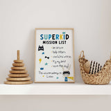 Boys bedroom art print featuring superhero theme and kind message
