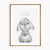 personalised bunny name wall art print for baby nursery decor