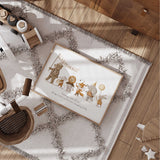 Personalised circus animal birth print featuring bear, mouse, lion, fox, elephant, and bunny in warm nursery colours.