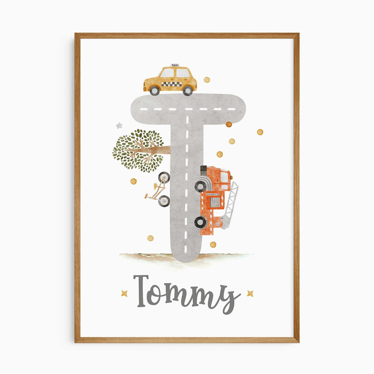 Personalised construction name initial wall art for kids room