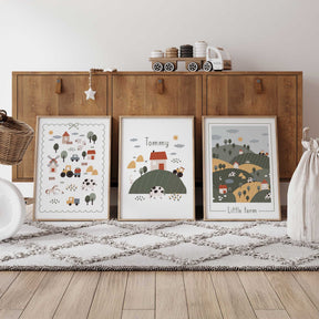 personalised farm nursery wall art set of 3 prints for baby boy nursery