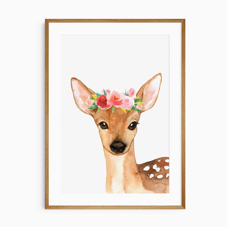 Personalised baby girl nursery prints featuring a fawn and bunny