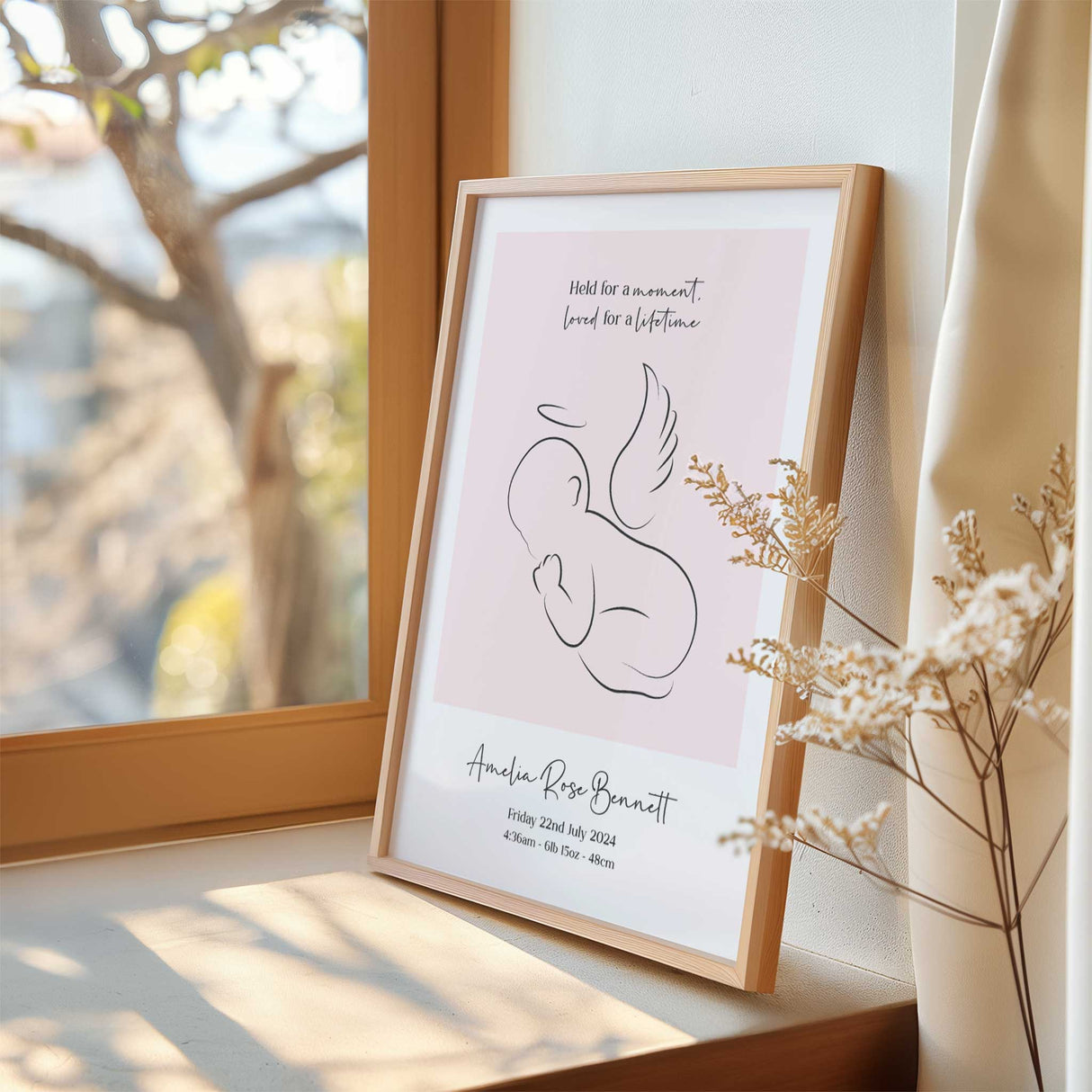 Personalised infant loss memory print with baby name date time weight and length