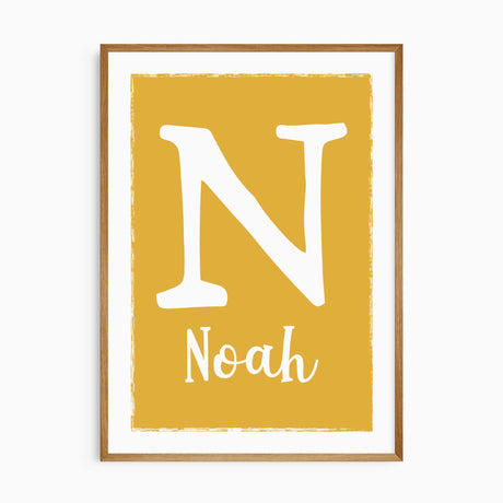 personalised initial construction wall art print for boys