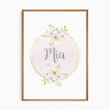 Personalised name nursery wall art with floral circle design