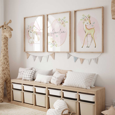 Personalised name nursery wall art with woodland animal theme