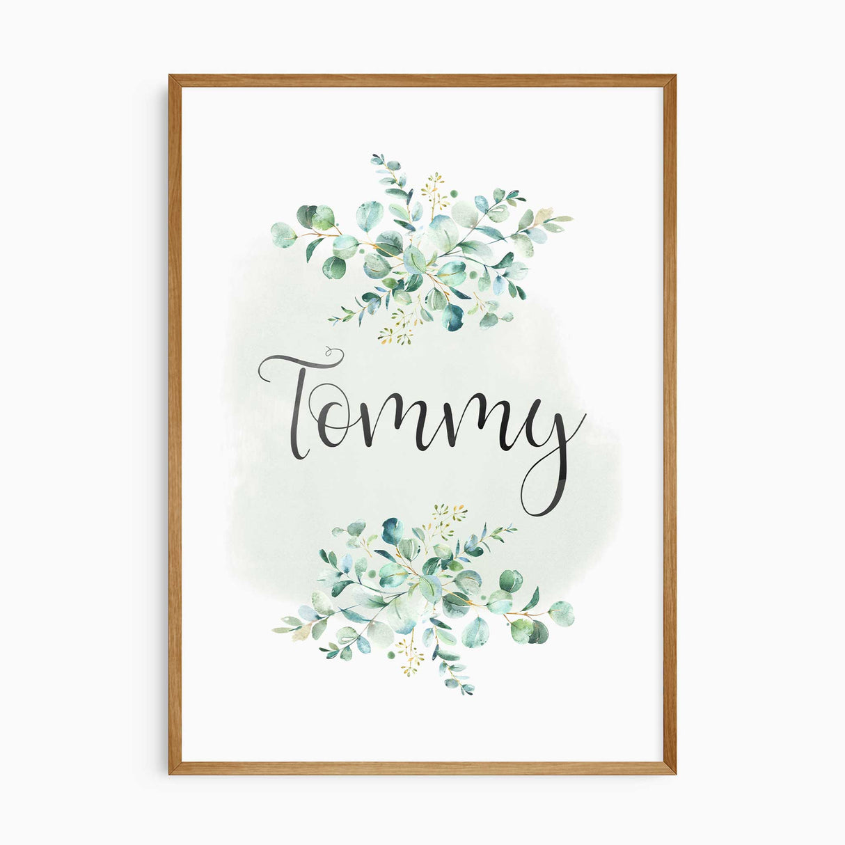 Custom name nursery print with botanical accents in a kids’ safari room style