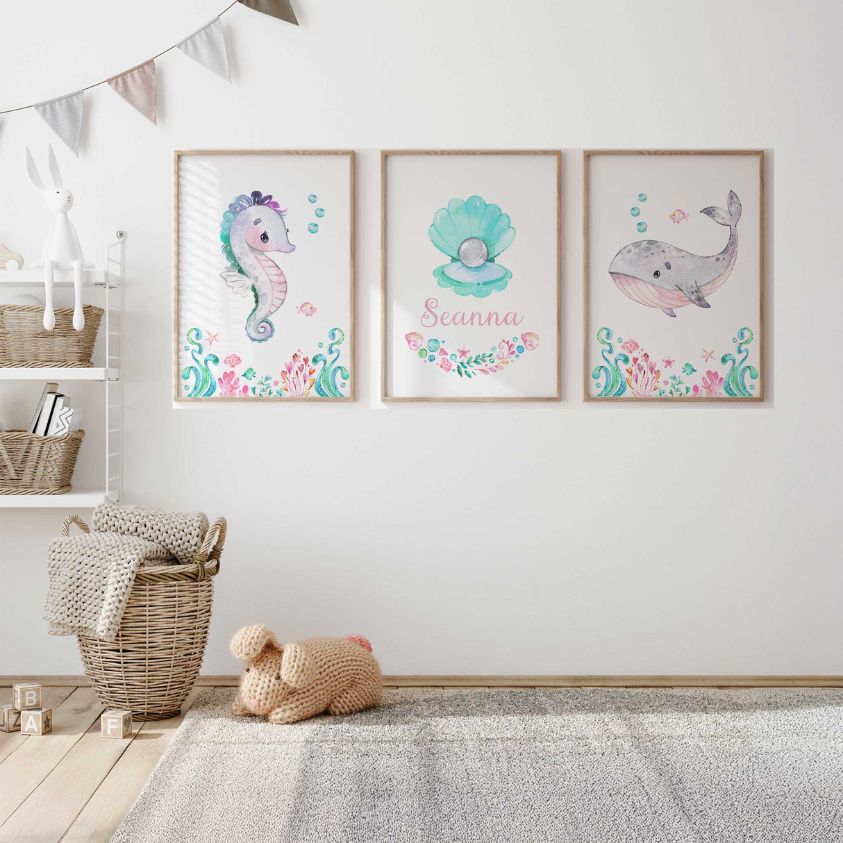 Pearl shell personalised name print in soft watercolour tones