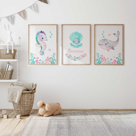 Pearl shell personalised name print in soft watercolour tones