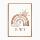 Personalised rainbow name nursery wall art with soft neutral colours