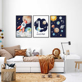personalised space wall art set of 3 for boys room