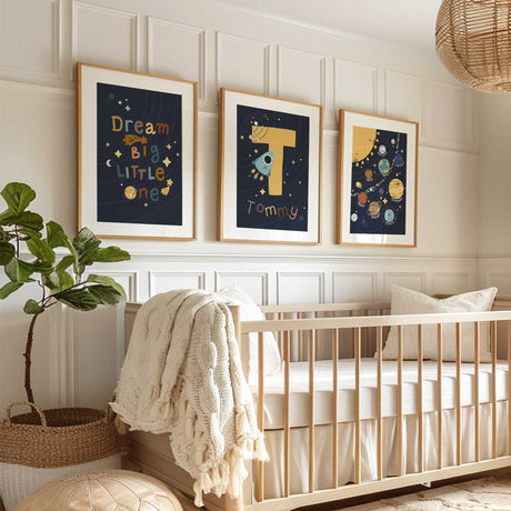 Personalised space wall art set of 3 prints for boys bedroom
