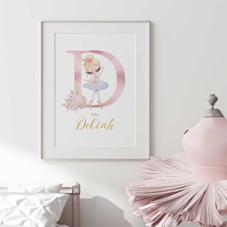Personalised pink ballerina wall art for girls nursery decor