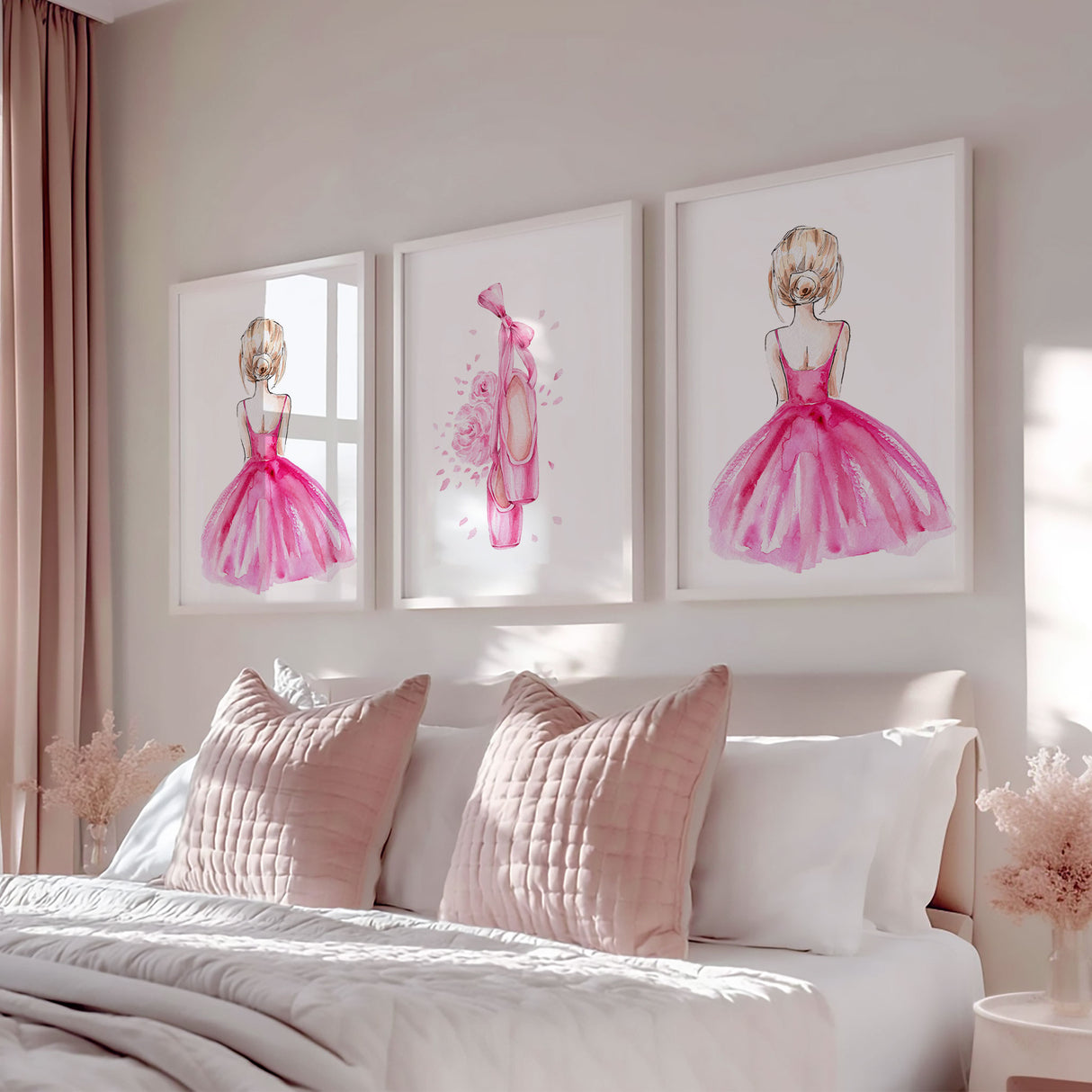 pink ballet wall art set of three for teen bedroom decor