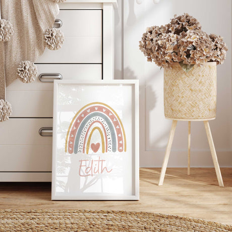 Pink and blue rainbow name print for nursery wall